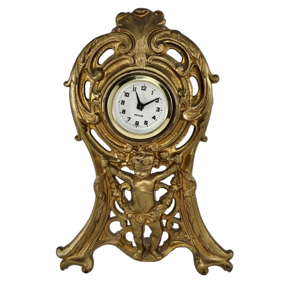 Antique Ornate Gold Mantel Clock Cherub Design Mercedes Germany Circa 1906